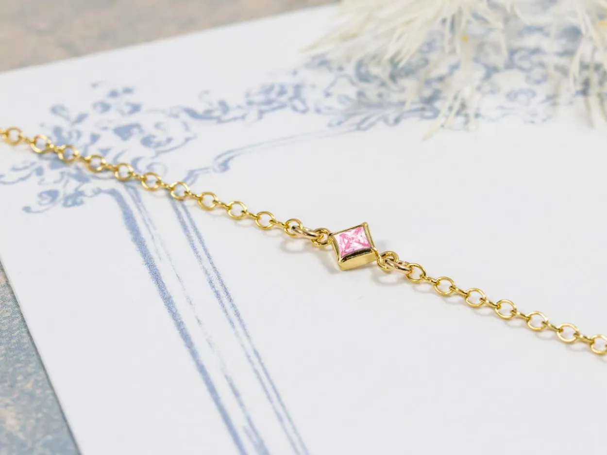 Gold Filled Cubic Zirconia Square Bezel Connector Pink, 3mm