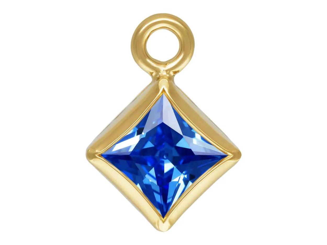 Gold Filled Cubic Zirconia Square Bezel Drop Connector Sapphire, 3mm