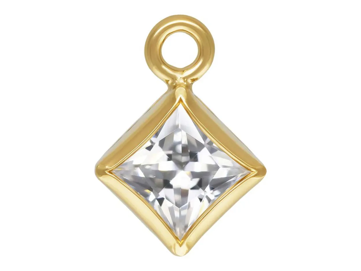 Gold Filled Cubic Zirconia Square Bezel Drop Connector White, 3mm
