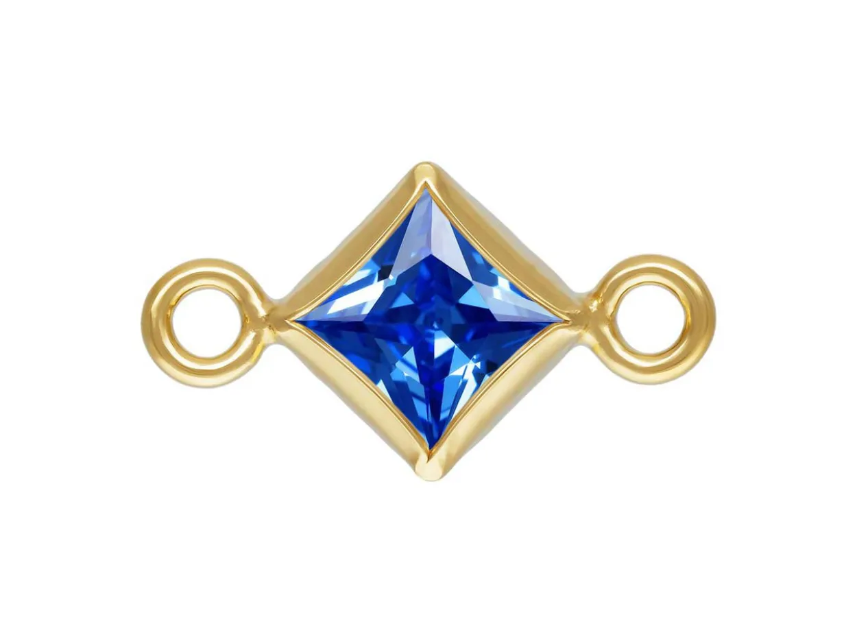 Gold Filled Cubic Zirconia Square Bezel Connector Sapphire, 3mm