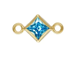 Gold Filled Cubic Zirconia Square Bezel Connector Swiss Blue, 3mm