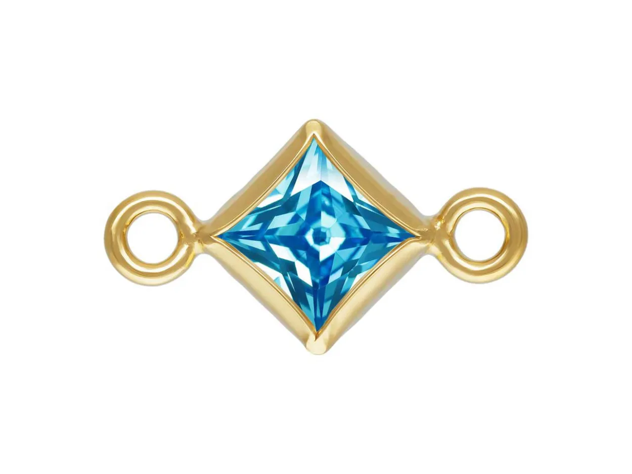 Gold Filled Cubic Zirconia Square Bezel Connector Swiss Blue, 3mm
