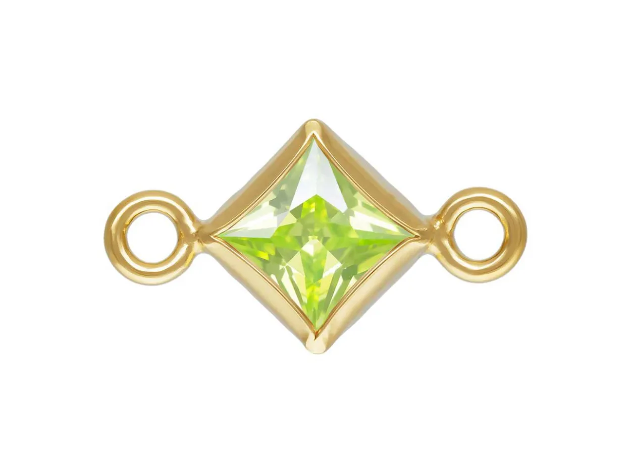 Gold Filled Cubic Zirconia Square Bezel Connector Lime, 3mm