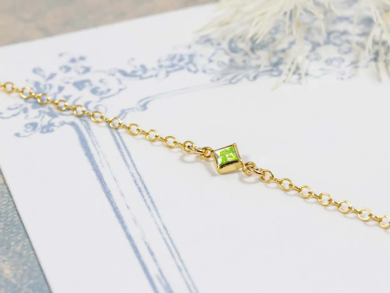 Gold Filled Cubic Zirconia Square Bezel Connector Lime, 3mm