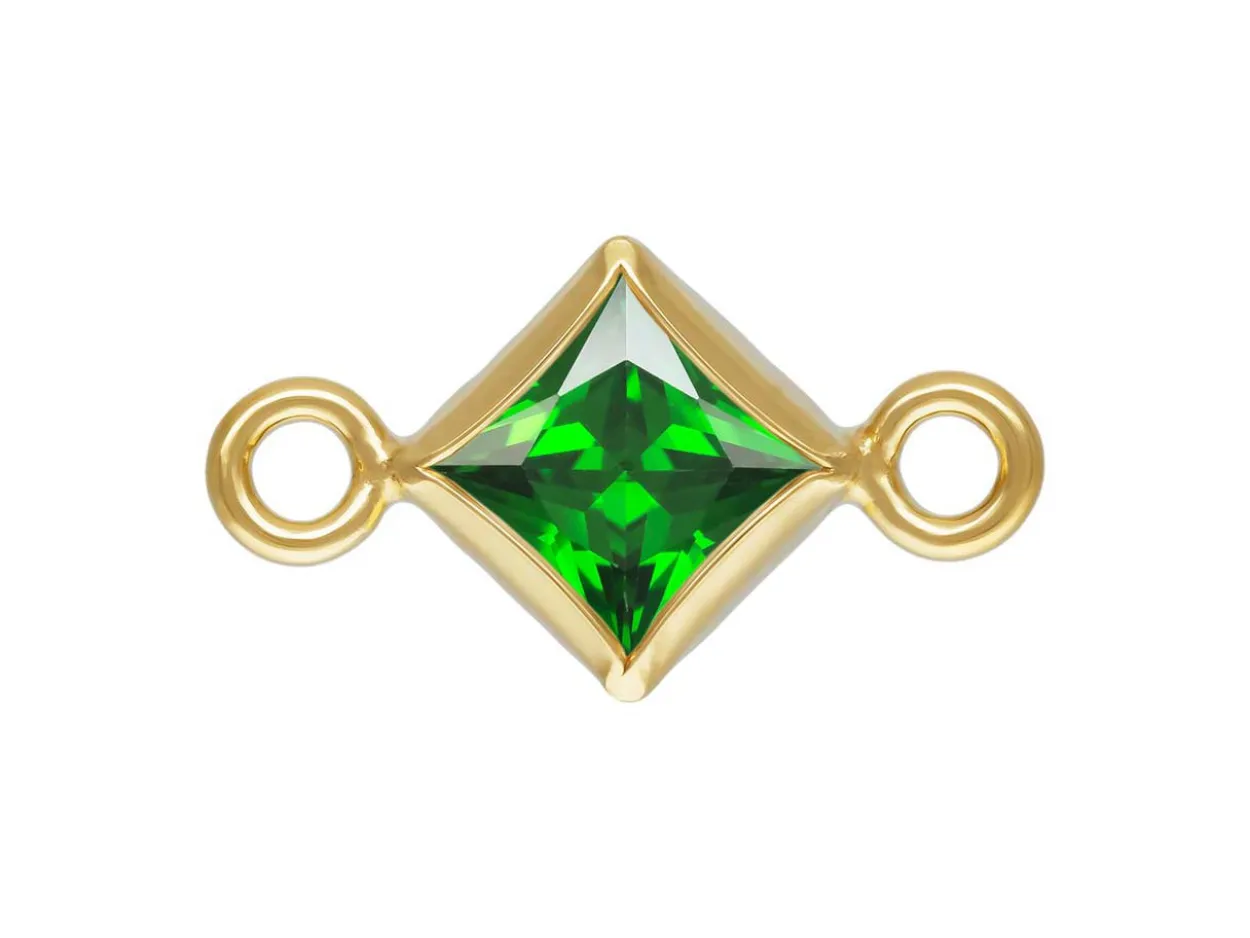 Gold Filled Cubic Zirconia Square Bezel Connector Green, 3mm
