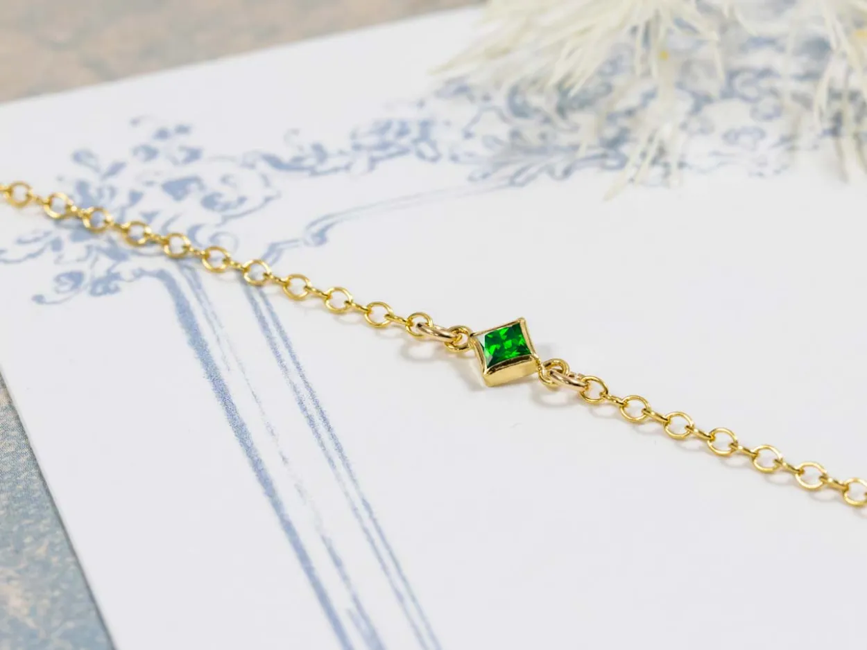Gold Filled Cubic Zirconia Square Bezel Connector Green, 3mm