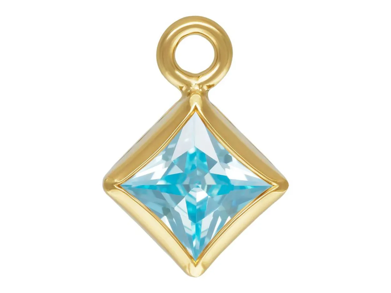 Gold Filled Cubic Zirconia Square Bezel Drop Connector Aquamarine, 3mm