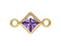 Gold Filled Cubic Zirconia Square Bezel Connector Amethyst, 3mm