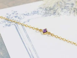 Gold Filled Cubic Zirconia Square Bezel Connector Amethyst, 3mm