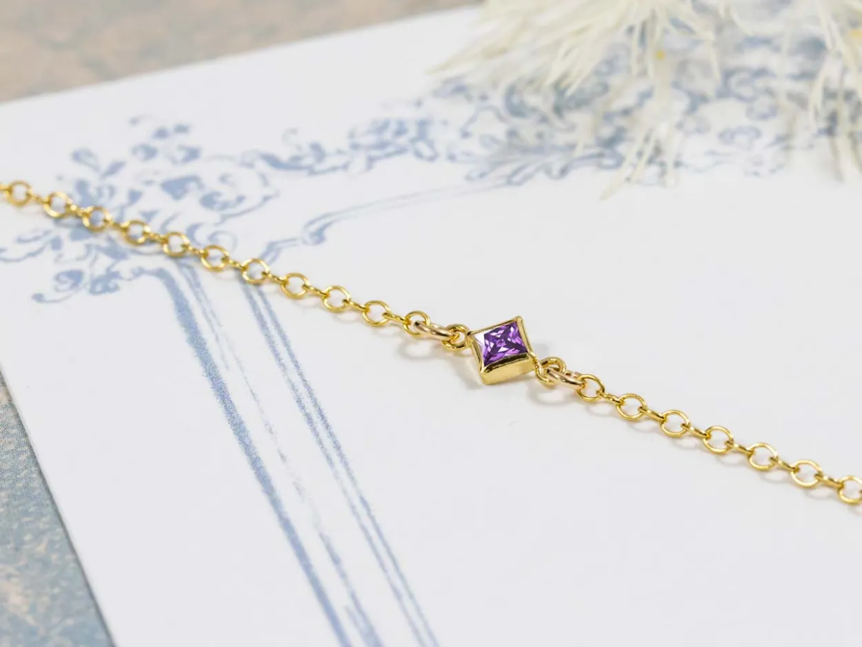 Gold Filled Cubic Zirconia Square Bezel Connector Amethyst, 3mm