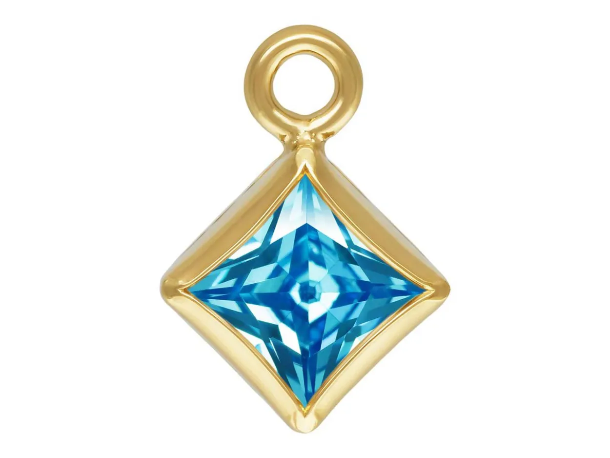 Gold Filled Cubic Zirconia Square Bezel Drop Connector Swiss Blue, 3mm