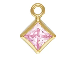 Gold Filled Cubic Zirconia Square Bezel Drop Connector Pink, 3mm
