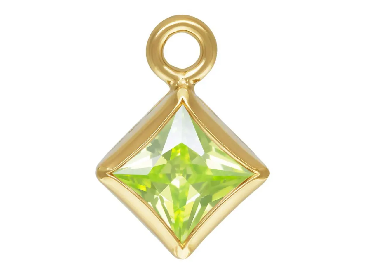 Gold Filled Cubic Zirconia Square Bezel Drop Connector Lime, 3mm