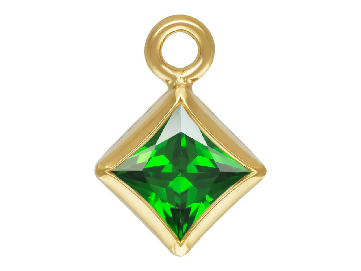 Gold Filled Cubic Zirconia Square Bezel Drop Connector Green, 3mm