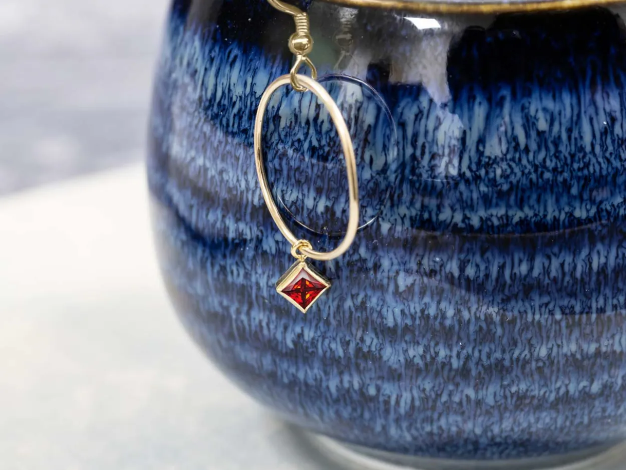 Gold Filled Cubic Zirconia Square Bezel Drop Connector Garnet, 3mm