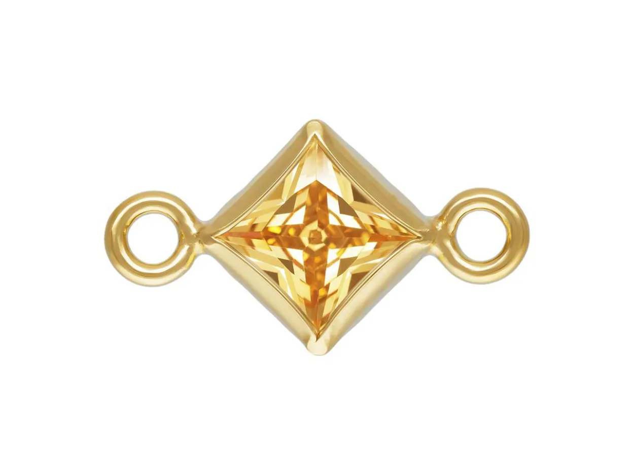 Gold Filled Cubic Zirconia Square Bezel Connector Champagne, 3mm