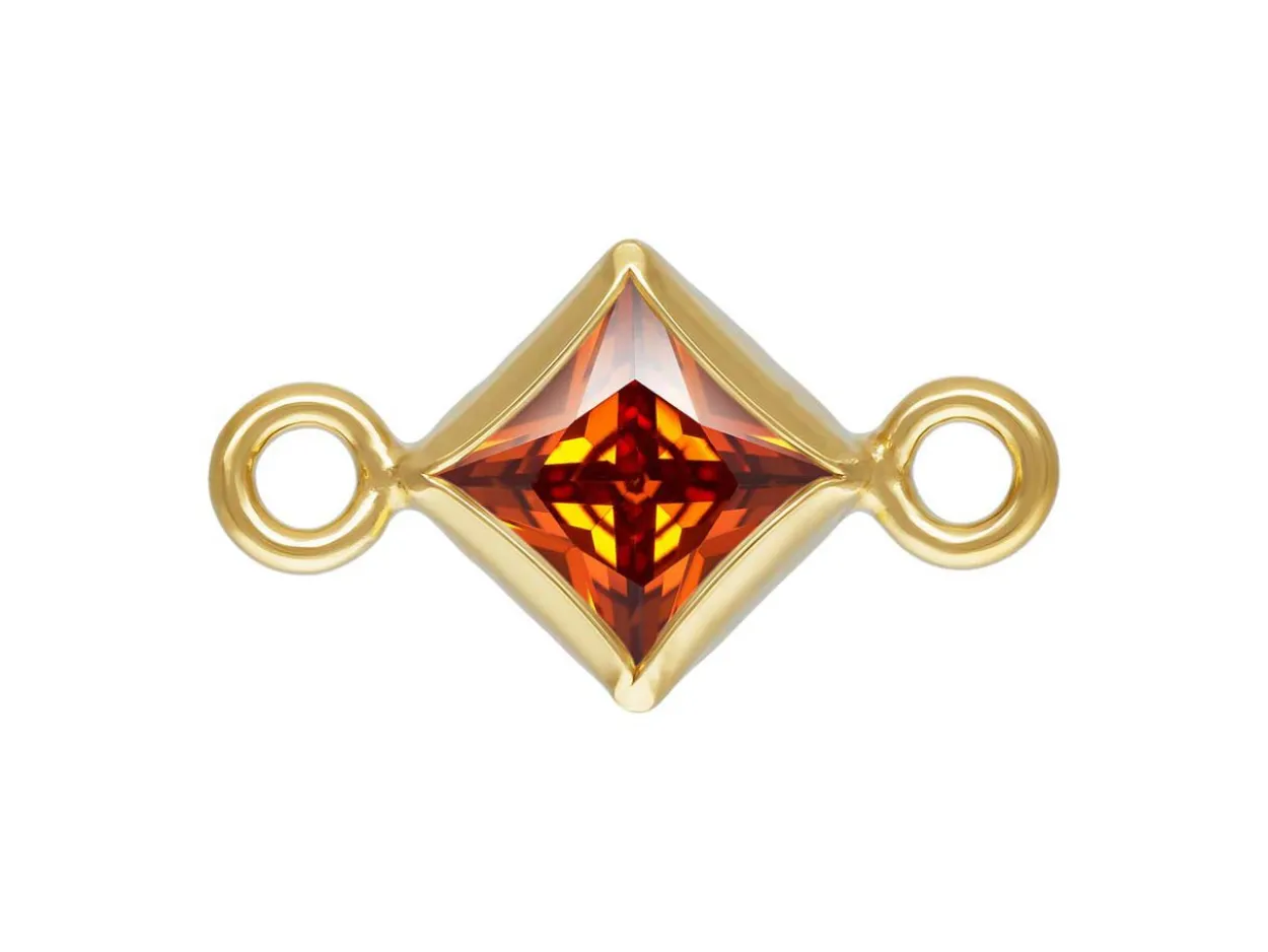 Gold Filled Cubic Zirconia Square Bezel Connector Ruby, 3mm