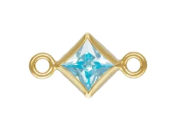 Gold Filled Cubic Zirconia Square Bezel Connector Aquamarine, 3mm