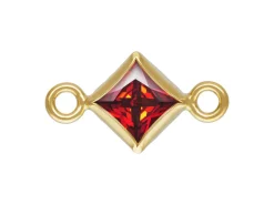 Gold Filled Cubic Zirconia Square Bezel Connector Garnet, 3mm