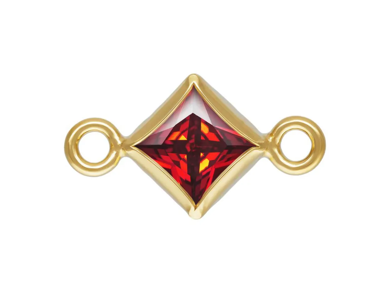 Gold Filled Cubic Zirconia Square Bezel Connector Garnet, 3mm