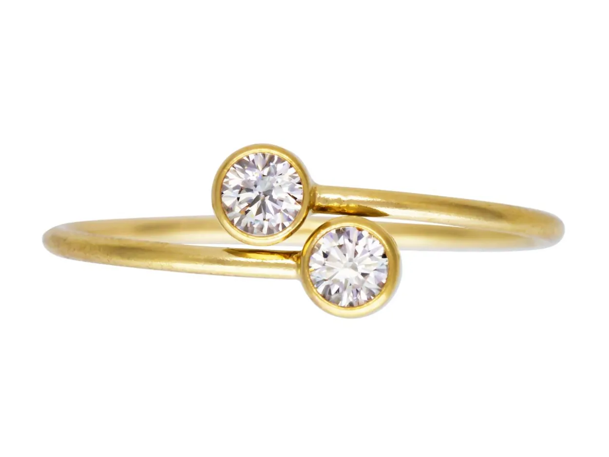 Gold Filled Double 3mm White Cubic Zirconia Design Adjustable Ring