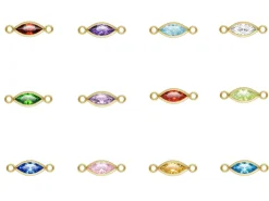 Gold Filled Marquise Birthstone Cubic Zirconia Bezel Connectors Set