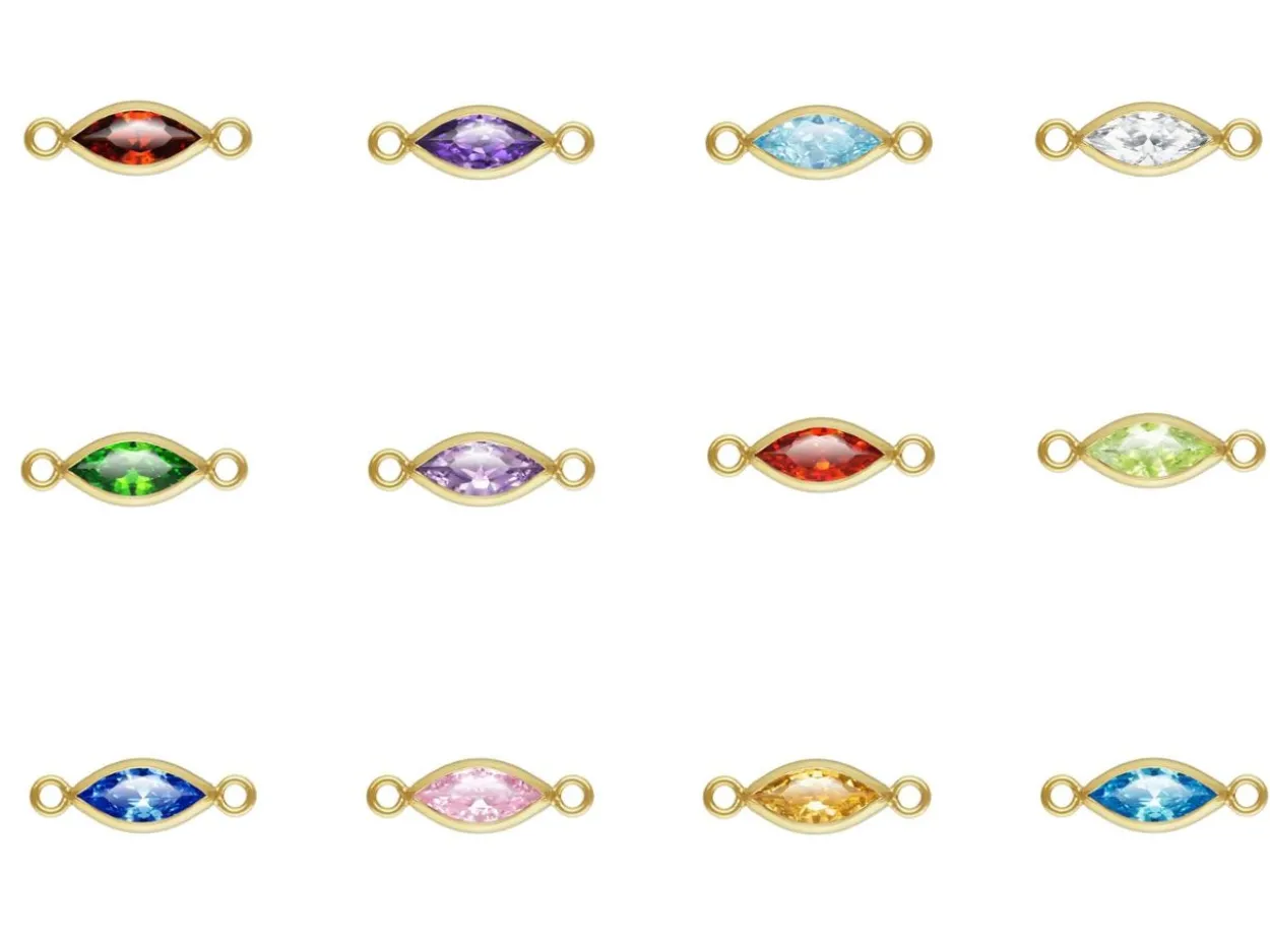 Gold Filled Marquise Birthstone Cubic Zirconia Bezel Connectors Set