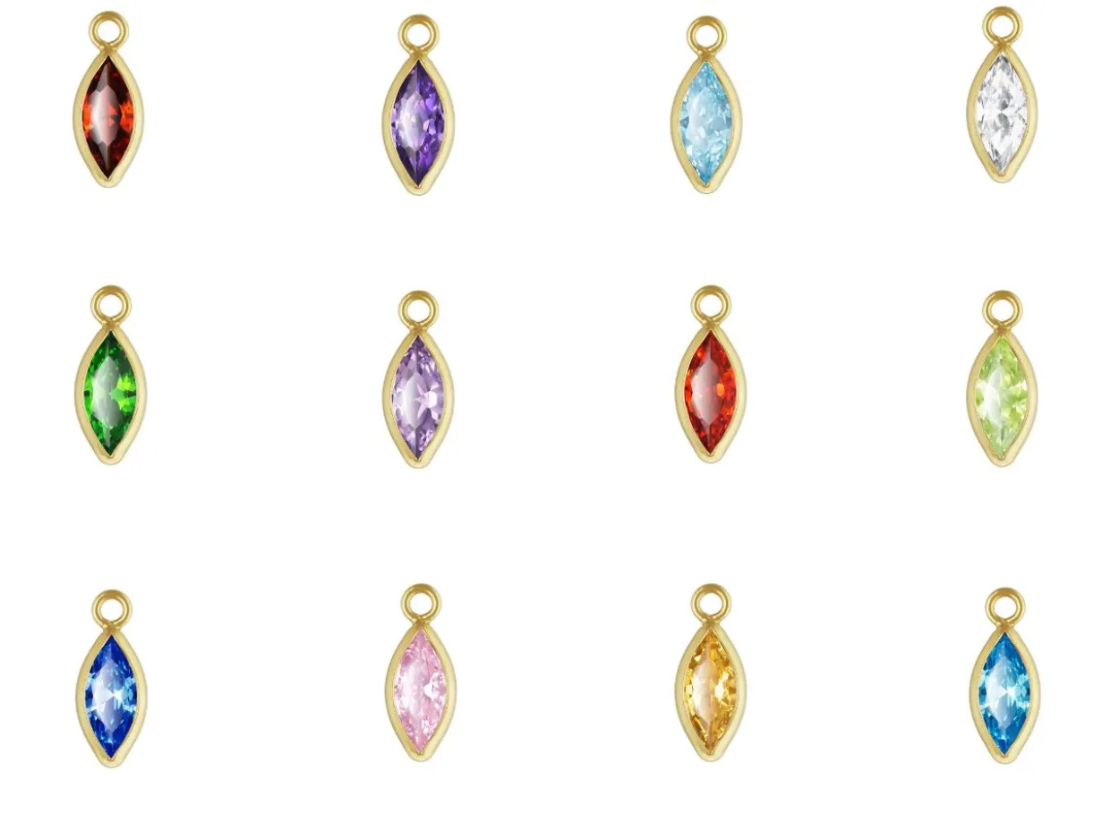 Gold Filled Marquise Birthstone Cubic Zirconia Bezel Drop Connectors Set