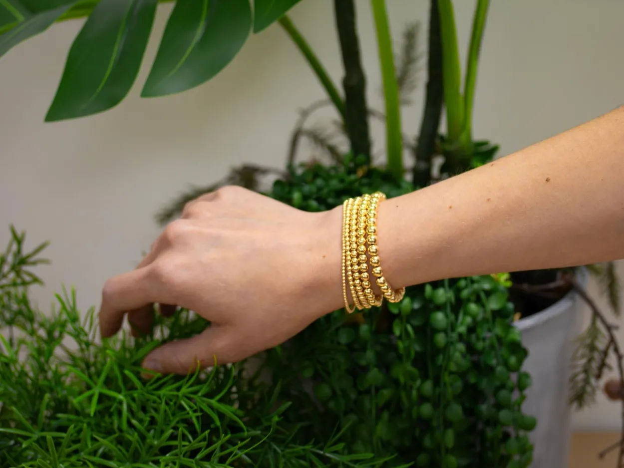 Gold Filled 6mm Beaded Stretch Bracelet 6.5"/16.5cm