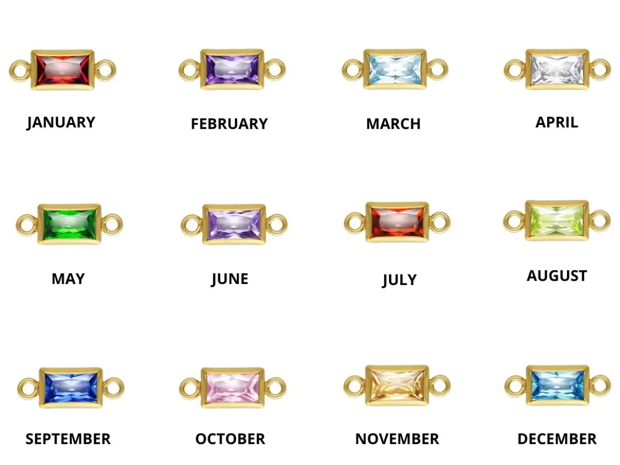 Gold Filled Rectangle Birthstone Czbezel Connectors Set