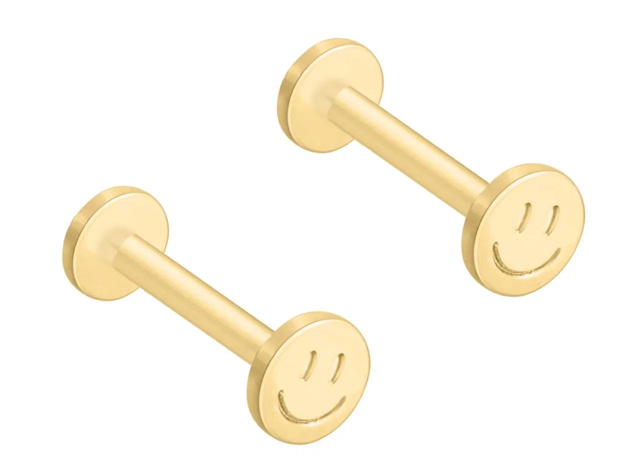 Gold Filled Smiley Labret Stud Earrings