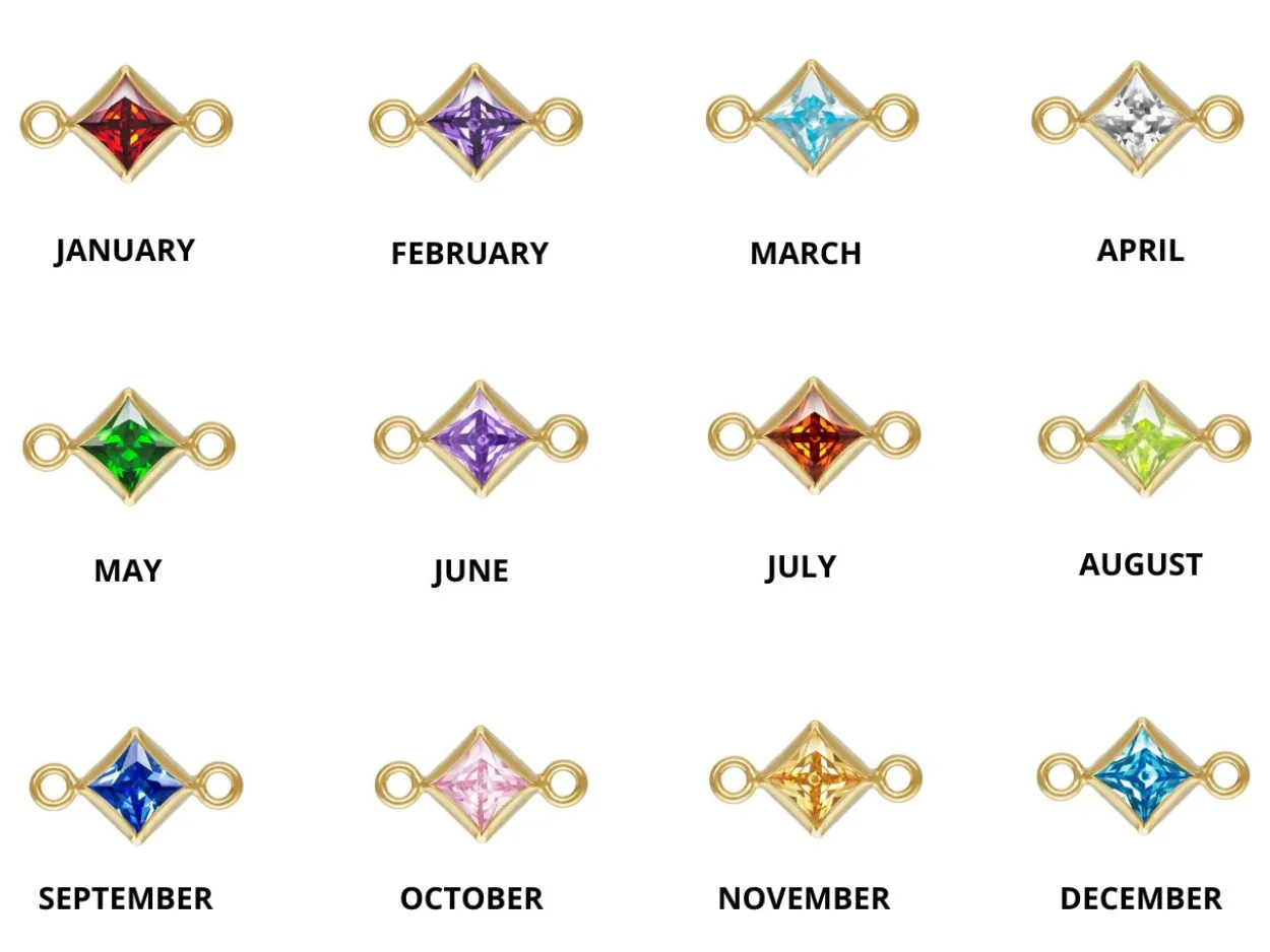 Gold Filled Square Birthstone Cubic Zirconia Bezel Connectors Set