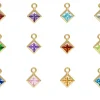 Gold Filled Square Birthstone Cubic Zirconia Bezel Drop Connectors Set