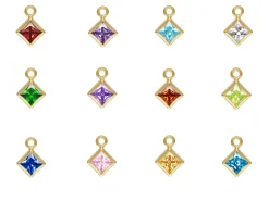 Gold Filled Square Birthstone Cubic Zirconia Bezel Drop Connectors Set