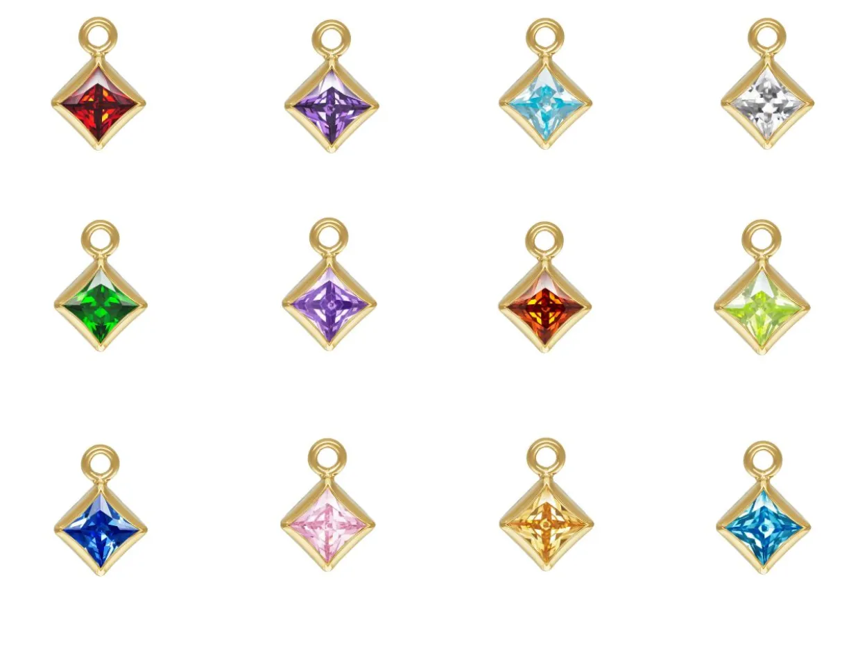 Gold Filled Square Birthstone Cubic Zirconia Bezel Drop Connectors Set