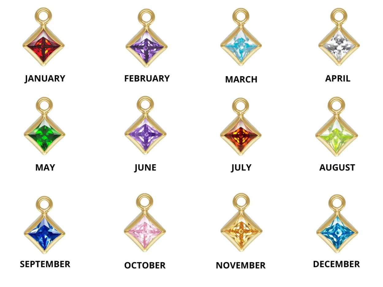 Gold Filled Square Birthstone Cubic Zirconia Bezel Drop Connectors Set