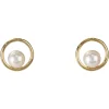 Gold Filled White Crystal Pearl Circle Design Stud Earrings