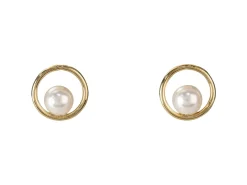 Gold Filled White Crystal Pearl Circle Design Stud Earrings