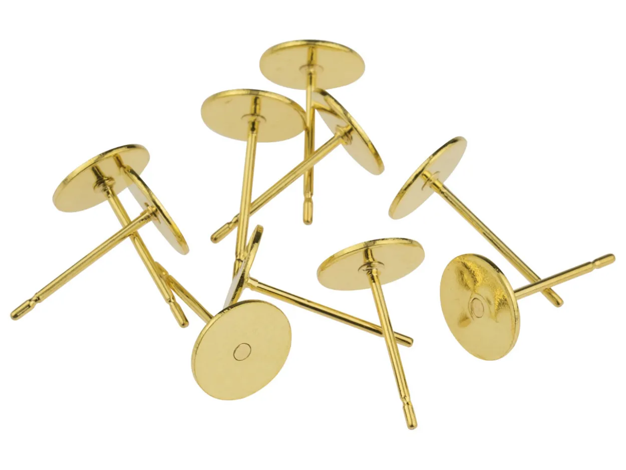 Gold Plated 7mm Flat Disc And Post, Pack of 10
