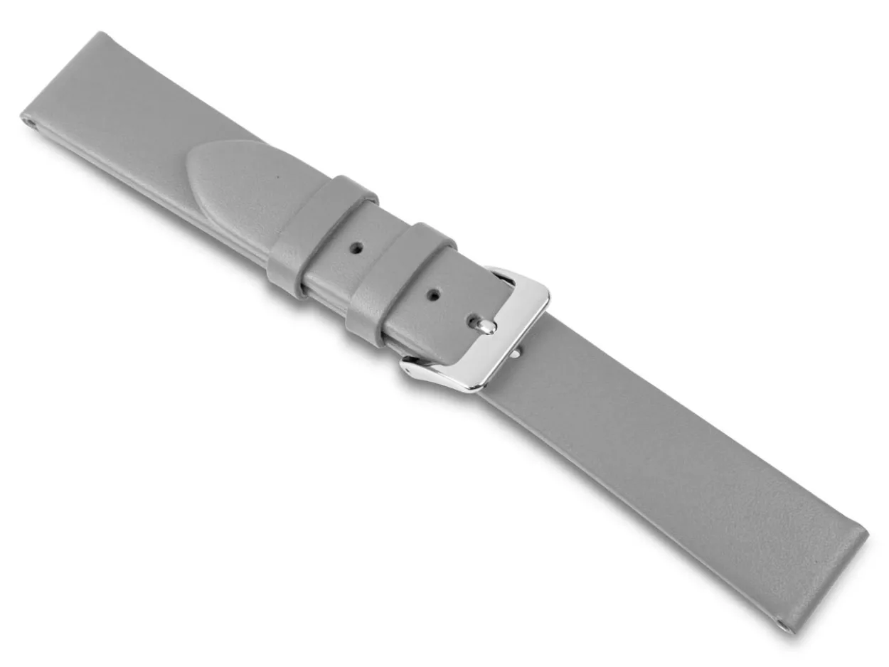 Grey Genuine Calf Leather Watch Strap, 18mm