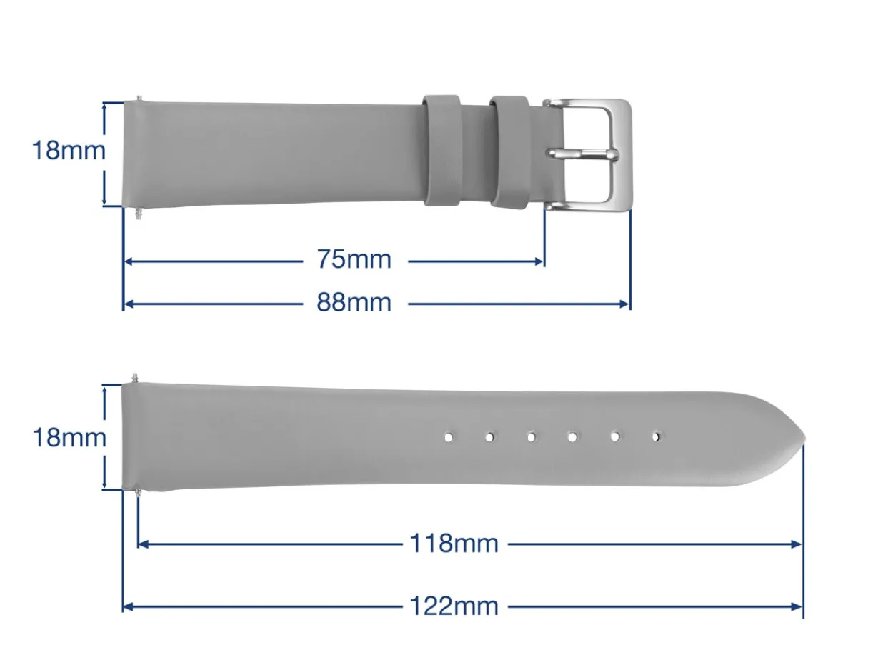 Grey Genuine Calf Leather Watch Strap, 18mm