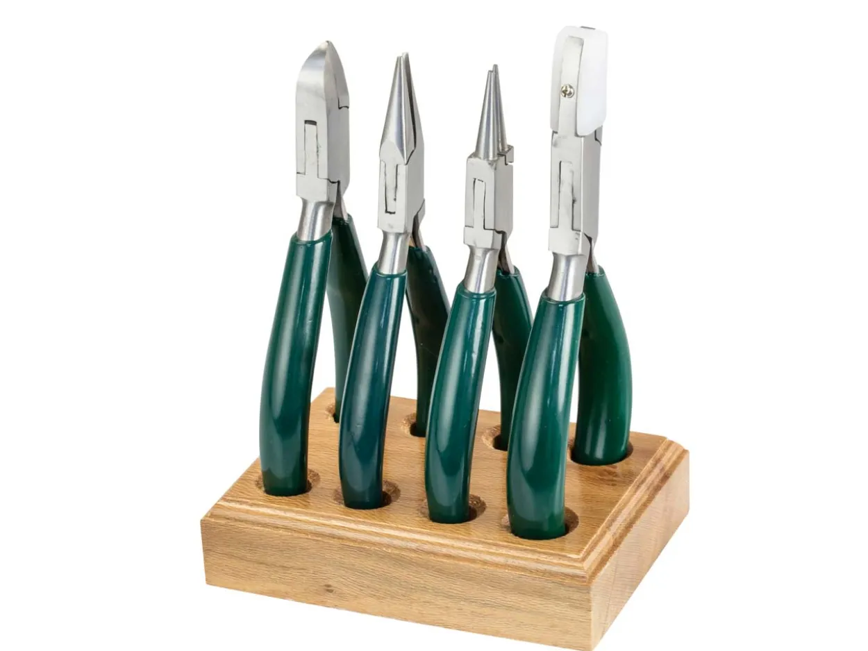 Jewellers Pliers Set With Wooden Holder, 4 X 140mm Pliers