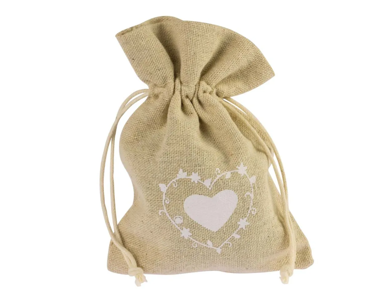 Jute Bag Small Pack of 10, Large Heart