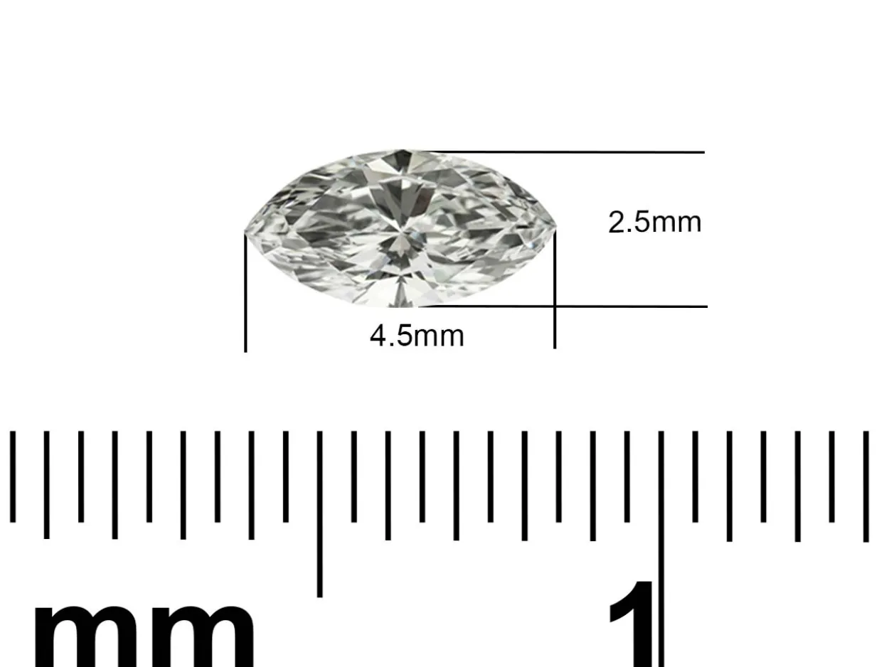 Lab Grown Diamond 0.10ct, Marquise Cut, D Colour Vs Clarity, 4.5x2.5mm