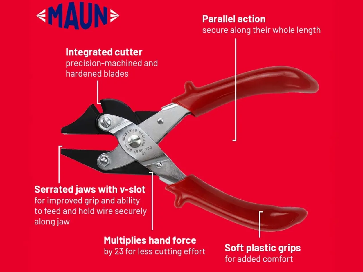 Maun Flat Nose With Side Cutter 160mm/6.5" Parallel Action, With Serrated Jaws, For Hard Wire