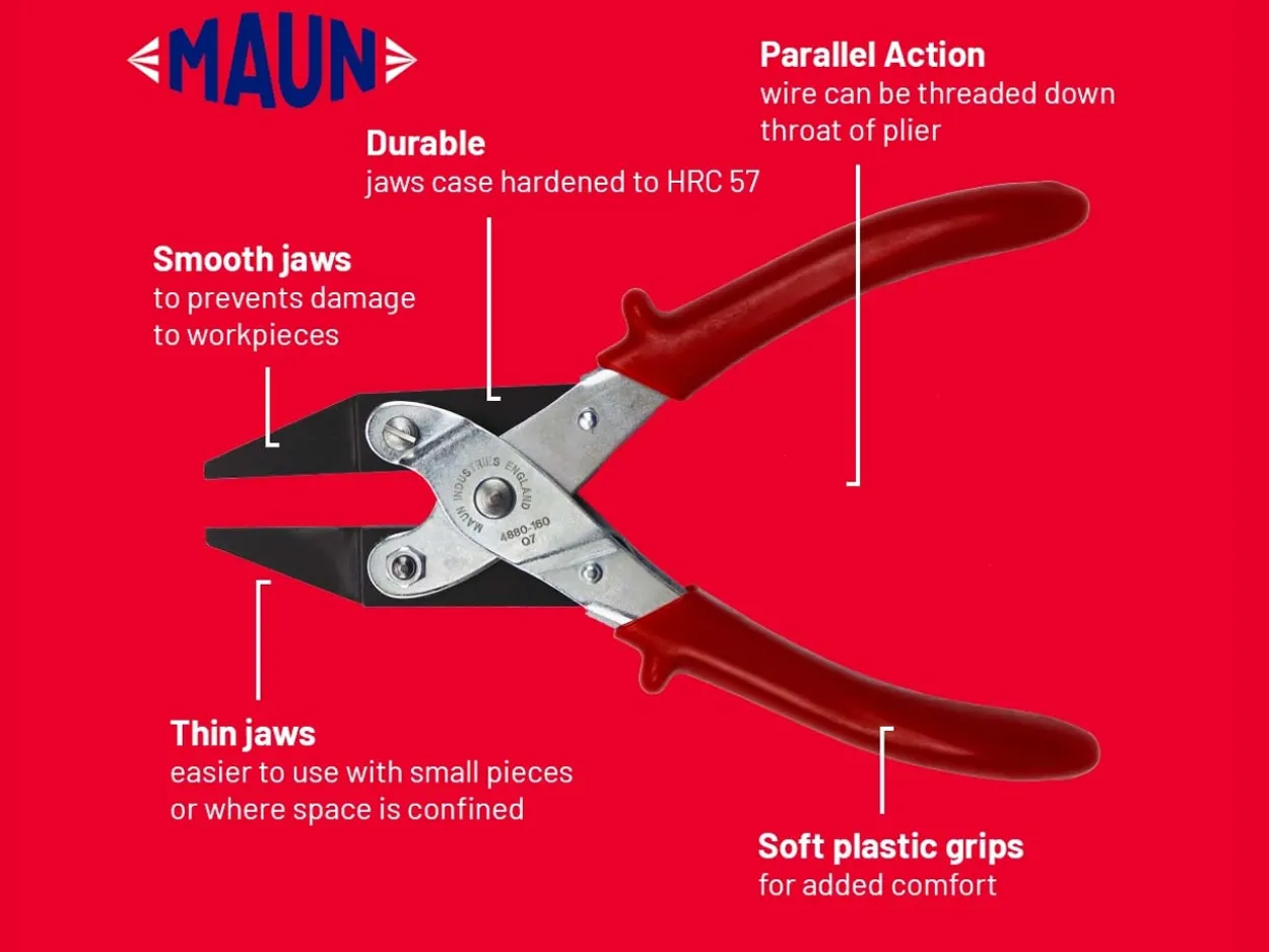 Maun Thin Flat Nose Pliers 160mm/6.5" Parallel Action, With Smooth Jaws And Comfort Grip Handle