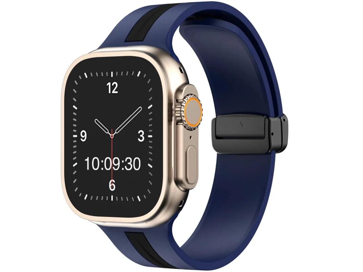Navy And Black Dual Tone Silicone Strap For Apple Watch, Compatible With 42/44/45/49mm Models