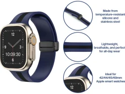 Navy And Black Dual Tone Silicone Strap For Apple Watch, Compatible With 42/44/45/49mm Models