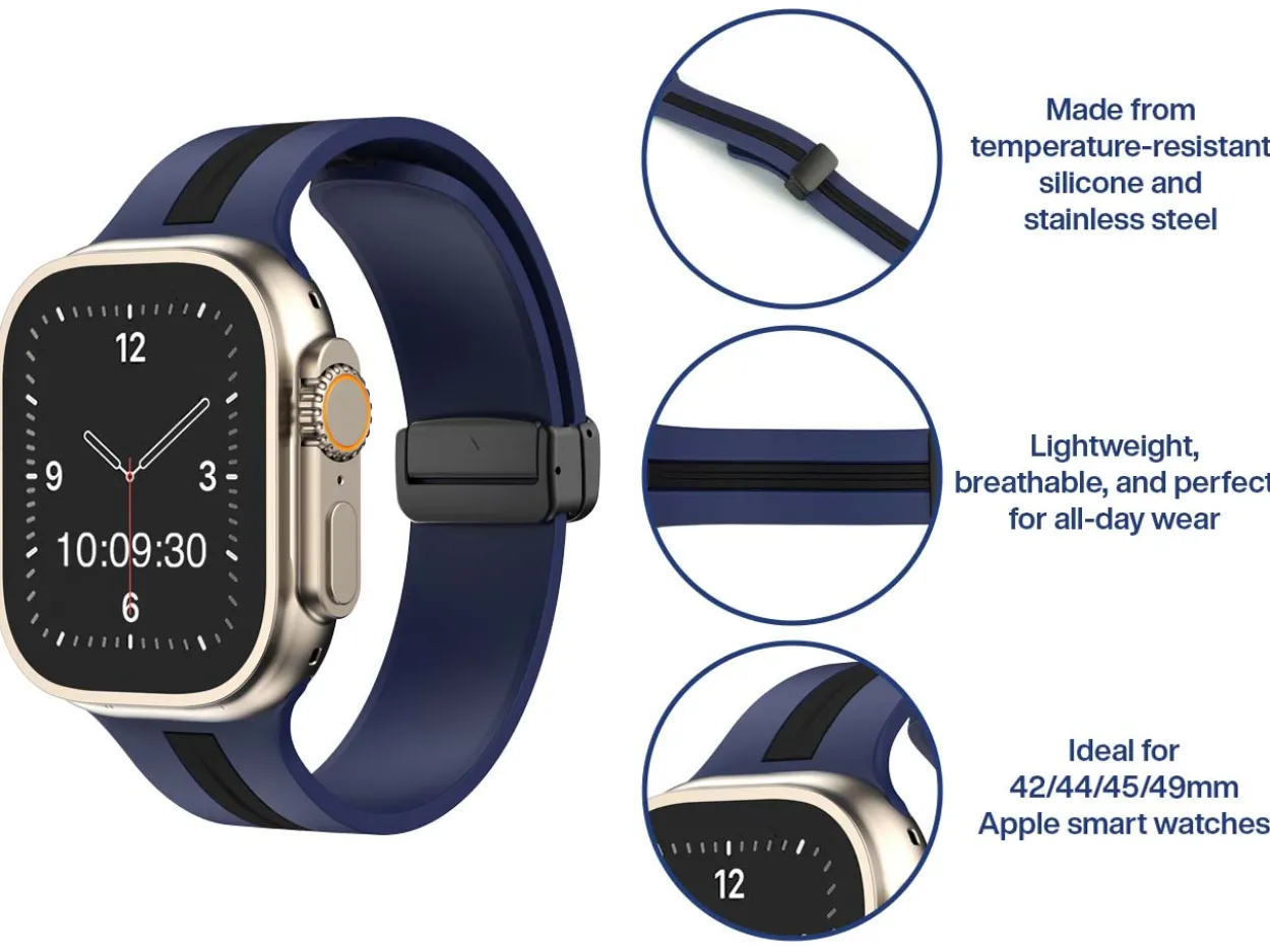 Navy And Black Dual Tone Silicone Strap For Apple Watch, Compatible With 42/44/45/49mm Models