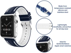 Navy And White Dual Tone Silicone Strap For Apple Watch, Compatible With 42/44/45/49mm Models